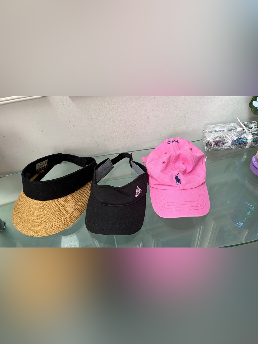 Bundle of adidas Black Visor with Straw Brim Accent